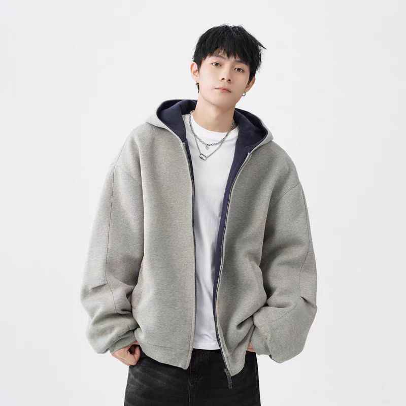 Double Zipper Hooded Sweater Men's Casual Jacket