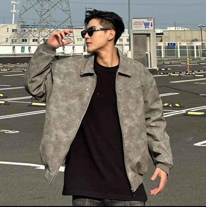 Men's Loose Suede Fabric Jacket Casual Jacket