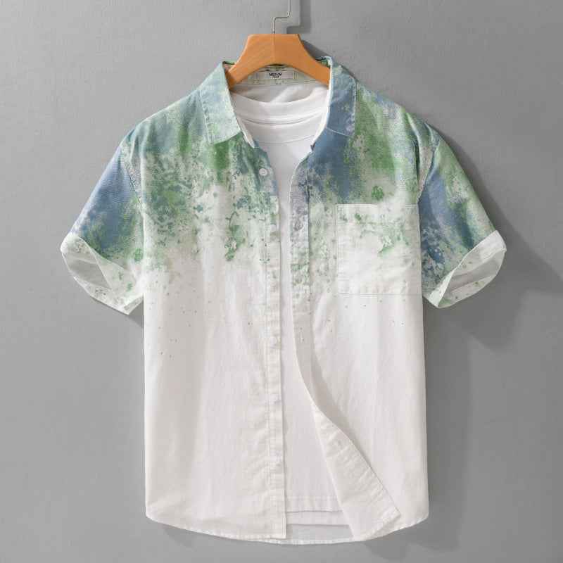 Menswear Hanging Dyed Short-sleeved Shirt Pure Cotton