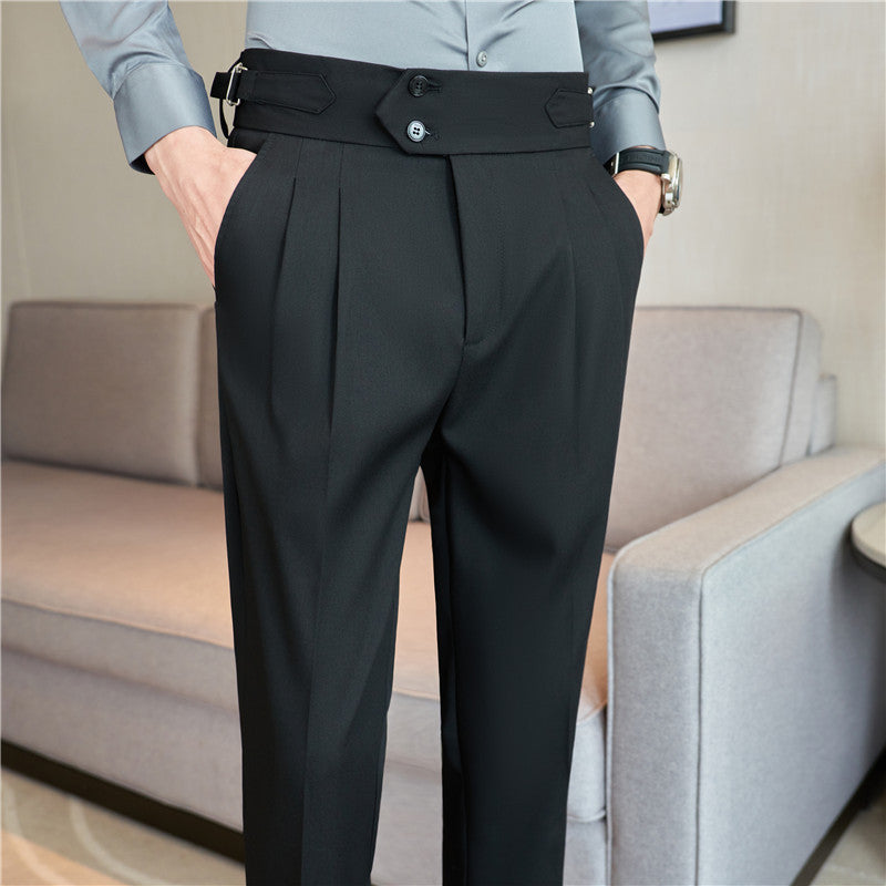 Men's Mid High Waisted Drape Style Long Casual Pants - branded cloth centre