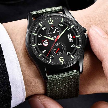 Fashion Nylon Strap Sports Army Style Watch Calendar Quartz Watch