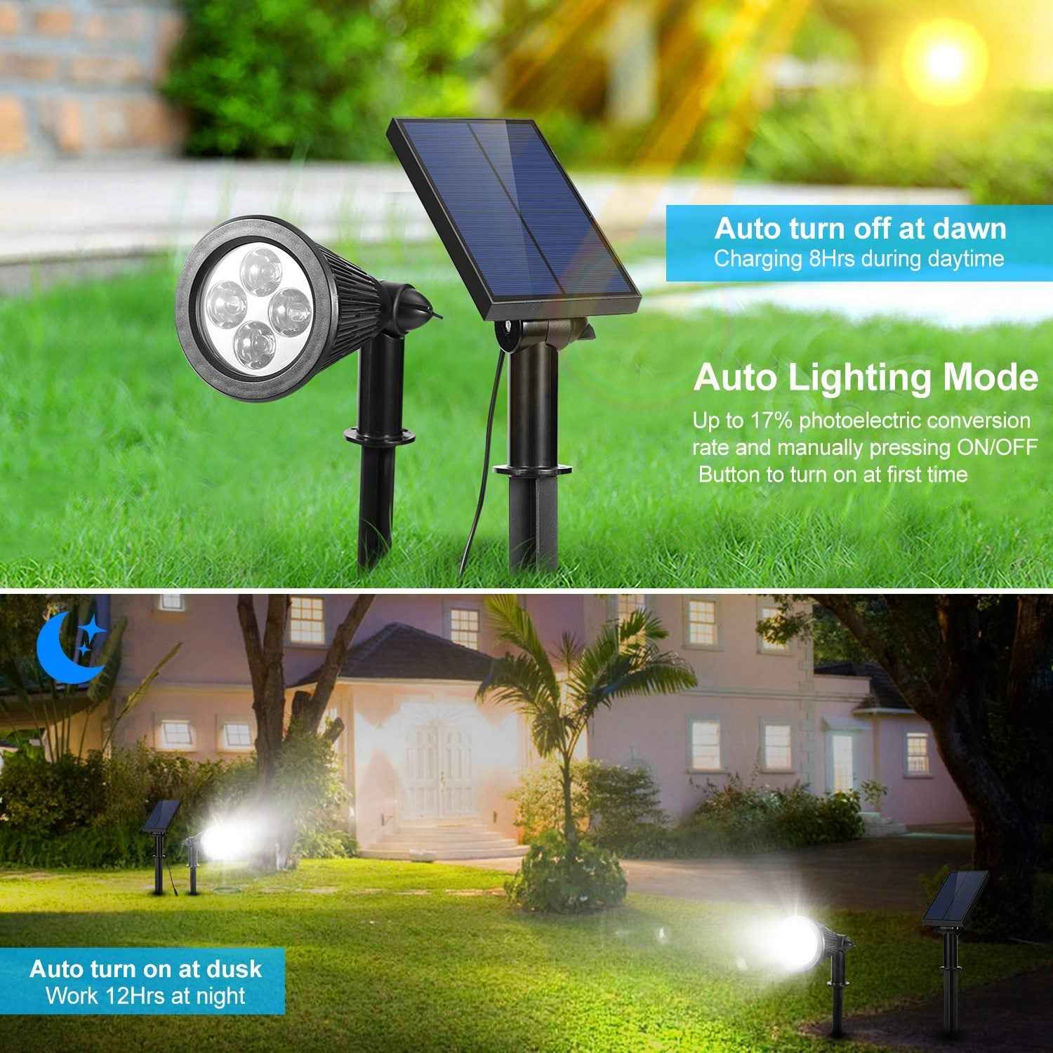 1Pc Solar Powered Spotlight Outdoor Dusk To Dawn Light IP65 Waterproof For Wall Path Lawn Garden Lamp Waterproof