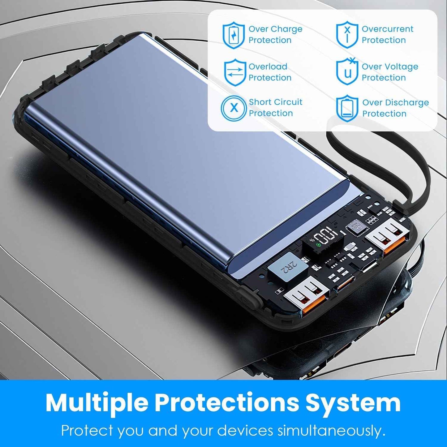 1Pc PD22W Fast Charger 20000mAh Fast Charging Power Bank Portable Charger With 4 Inbuilt Cables Digital Display Handle Fit For IOSPhone 15 14 Android And More