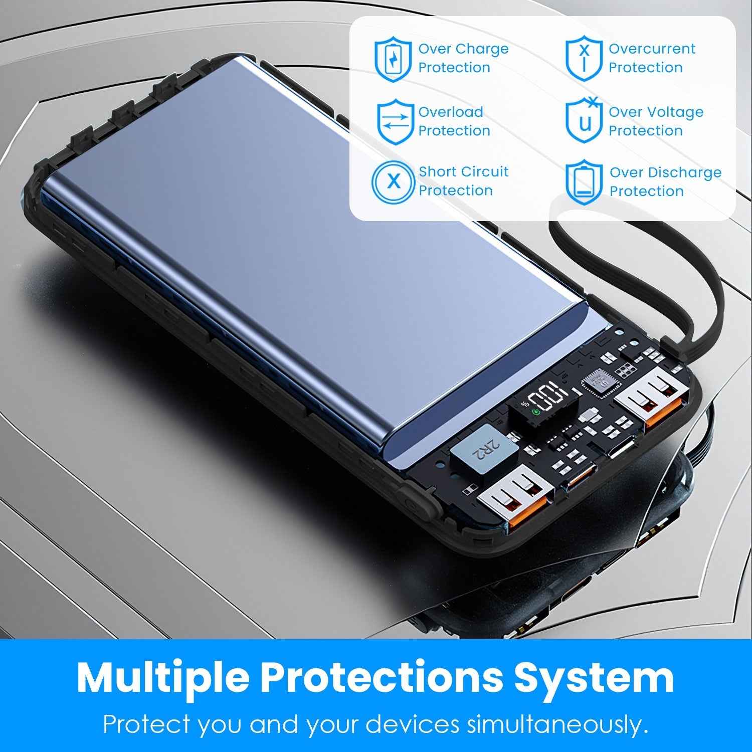 1Pc PD22W Fast Charger 20000mAh Fast Charging Power Bank Portable Charger With 4 Inbuilt Cables Digital Display Handle Fit For IOSPhone 15 14 Android And More