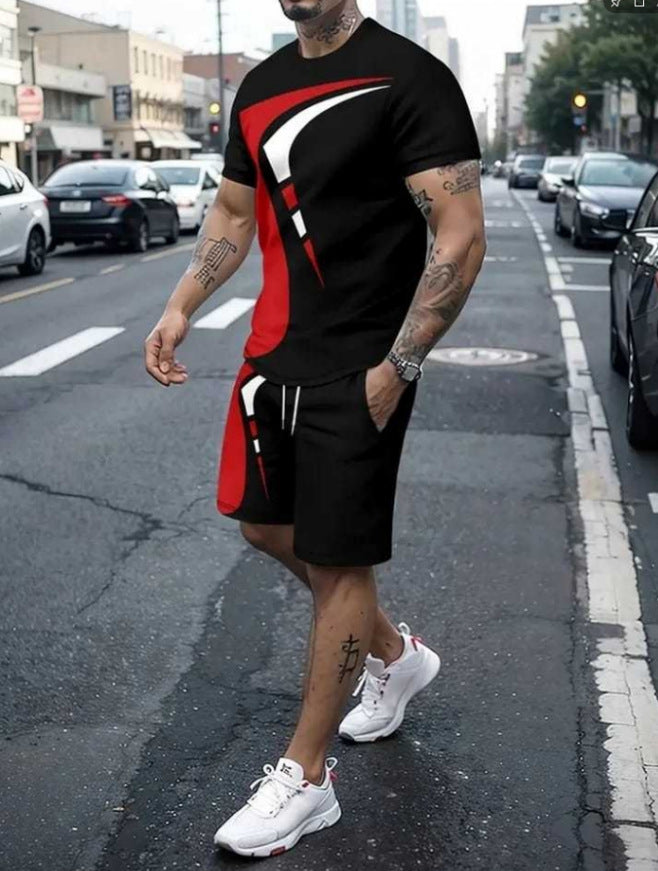 Men's Casual T-shirt Shorts Two-piece Printed Sportswear - branded cloth centre