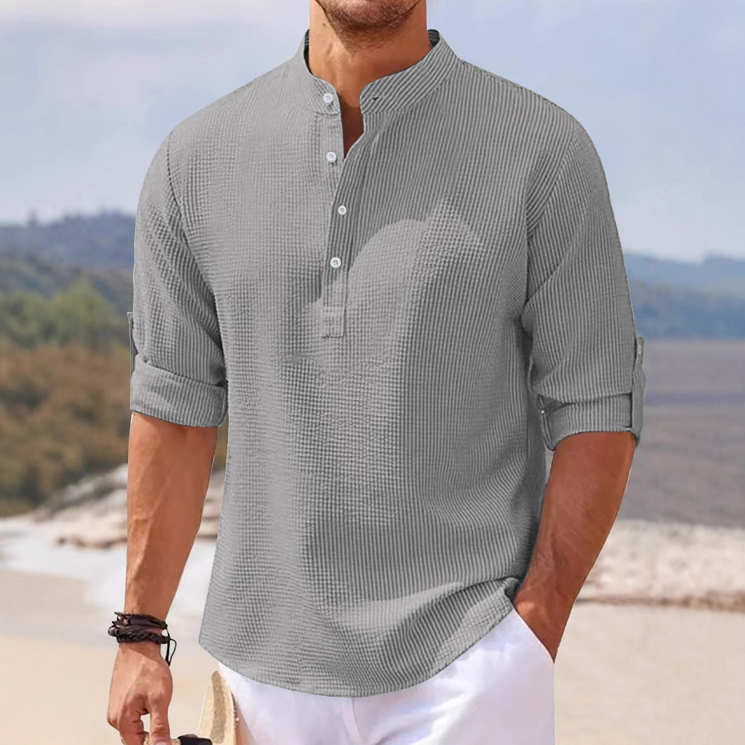 Men's Half Sleeve Polo Shirt Waffle Casual Loose - branded cloth centre