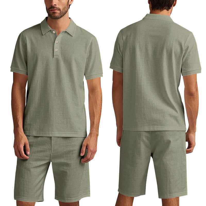 Summer Men's Loose Casual Linen Breathable Short Beach Sleeve Shorts Suit